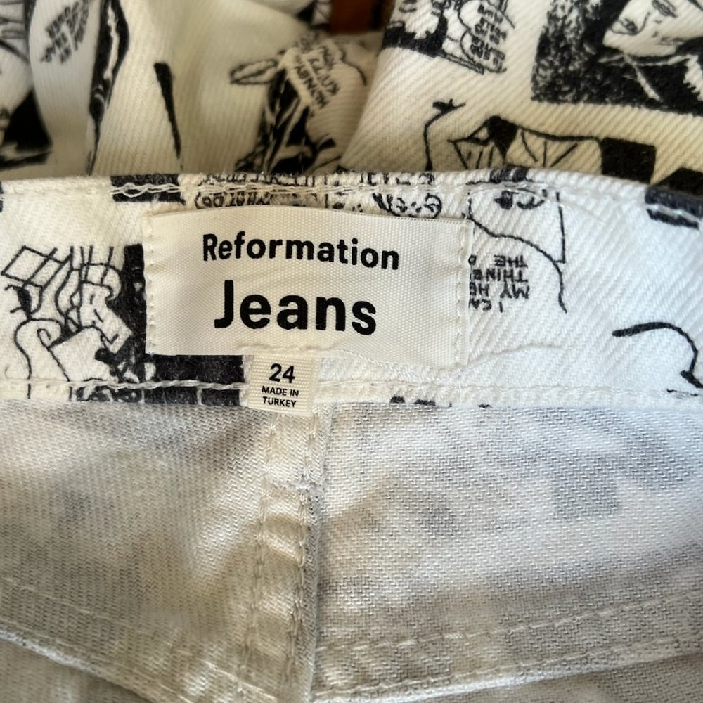 Reformation Newsprint Jeans Black and White Size 24 - Picture 8 of 10